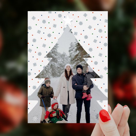 Carte De Vœux En Aluminium Élégant flocon de neige photo arbre de Noël
