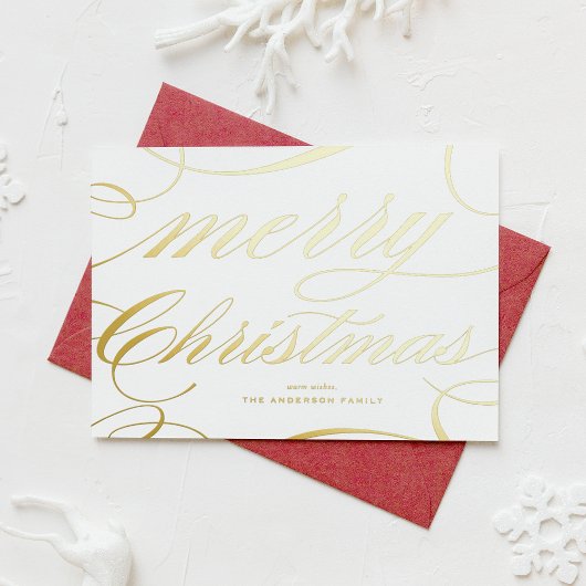 Carte De Vœux En Aluminium Elegant Flourish Script Merry Christmas