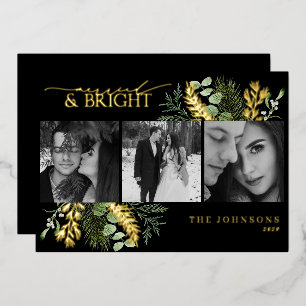 Carte De Vœux En Aluminium Elégant Gold Marié & Bright Black & White Photo