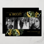 Carte De Vœux En Aluminium Elégant Gold Marié & Bright Black & White Photo<br><div class="desc">Elégant Gold Marié & Bright Black and White Christmas Foil Holiday Card Célébrez votre première saison de vacances comme mariés avec cette luxueuse carte de Noël "Marié & Bright". Conçue pour refléter l'élégance de votre union, cette carte présente un mélange époustouflant de feuille d'or noire profonde et chatoyante, créant un...</div>