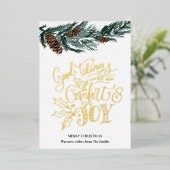 Carte De Vœux En Aluminium Élégant Gold Script Bon Tidings Confort Joy (Debout devant)