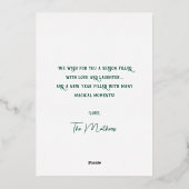 Carte De Vœux En Aluminium Elégant Gold Script Green Frame Photo (Verso)