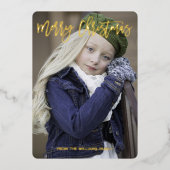 Carte De Vœux En Aluminium Élégant Gold Script Joyeux Noël Photo personnalisé (Recto)