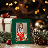 Carte De Vœux En Aluminium Elegant Gold Script Rich Green Frame Photo