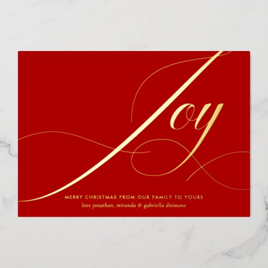 Carte De Vœux En Aluminium Elegant Green Joy Script Gold Foil Christmas Card (Recto)