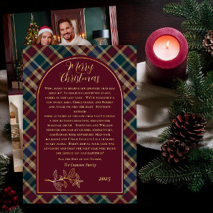Carte De Vœux En Aluminium Élégant Houx Baies Riche Tartan Noël Photo