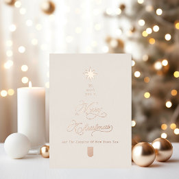 Carte De Vœux En Aluminium Elegant Ivory Rose Gold Tree Christmas Card
