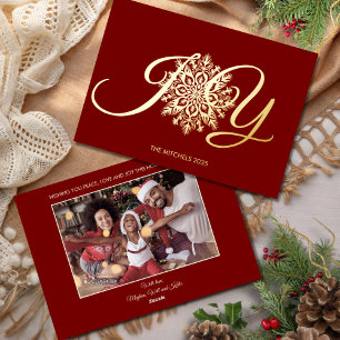 Carte De Vœux En Aluminium Elégant JOIE Bourgogne Photo de Noël Or