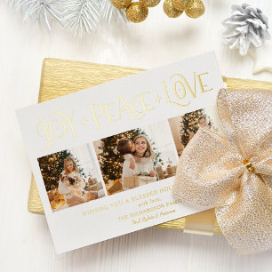 Carte De Vœux En Aluminium Élégant Joie Paix Amour Script 3-Photos