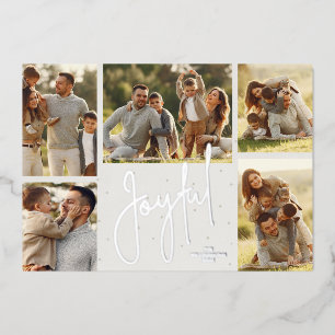 Carte De Vœux En Aluminium Elégant Joyeux Argent Multi Photo