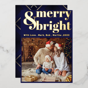 Carte De Vœux En Aluminium Elégant Joyeux & Bright Typography Photo Noël