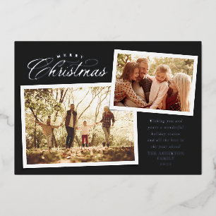 Carte De Vœux En Aluminium Elegant Joyeux Noël deux photo chic noir