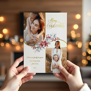 Carte De Vœux En Aluminium Élégant Joyeux Noël Floral Arc Or 2-Photo
