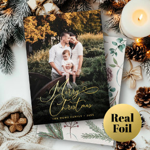 Carte De Vœux En Aluminium Élégant Joyeux Noël moderne Photo Pine Cône