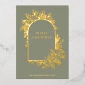 Carte De Vœux En Aluminium Élégant Joyeux Noël Sage Vert Or (Recto)