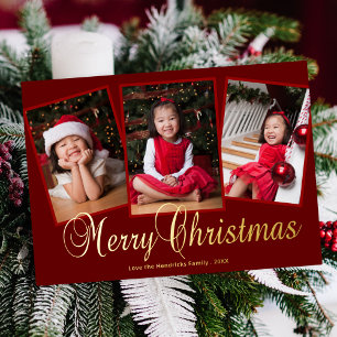 Carte De Vœux En Aluminium Élégant Joyeux Noël Script Trois Photo