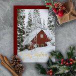 Carte De Vœux En Aluminium Élégant Joyeux Noël Snowflakes Photo<br><div class="desc">Photo en feuille d'or texte "Joyeux Noël" avec la conception des flocons de neige en feuille. Le dos est d'une couleur arrière - plan solide. Photo du modèle de l'espace réservé avec l'aimable autorisation de Unsplash.</div>