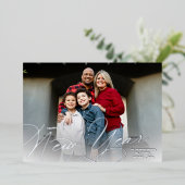 Carte De Vœux En Aluminium Elégant Joyeux Script de Nouvel An Argent (Debout devant)