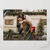 Carte De Vœux En Aluminium Élégant Joyeux Script du Nouvel An (Recto)