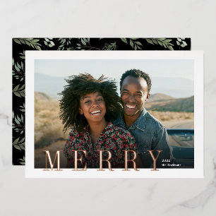 Carte De Vœux En Aluminium Élégant Joyeux superposition Typographie Photo Noë