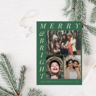 Carte De Vœux En Aluminium Élégant Joyeux Vert Et Noël Lumineux