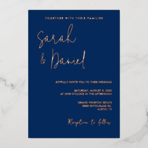 Carte De Vœux En Aluminium Élégant Mariage minimaliste moderne de marine rose