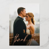 Carte De Vœux En Aluminium Elégant Mariage Photos Écriture moderne Rose or (Recto)