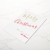 Carte De Vœux En Aluminium Elegant Merry Christmas Script Red with gold  (Rotation)