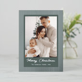 Carte De Vœux En Aluminium Elegant Minimalist Striped Sage Green Christmas (Debout devant)