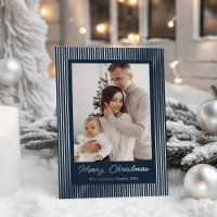 Élégant Minimaliste Rayé Bleu Nuit Noël