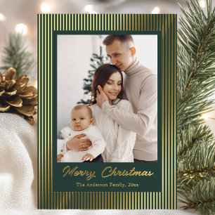 Carte De Vœux En Aluminium Élégant minimaliste rayé vert Noël Fêtes