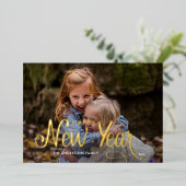 Carte De Vœux En Aluminium Elegant Moderne Bonne Année 3 Photos Script Fo (Debout devant)