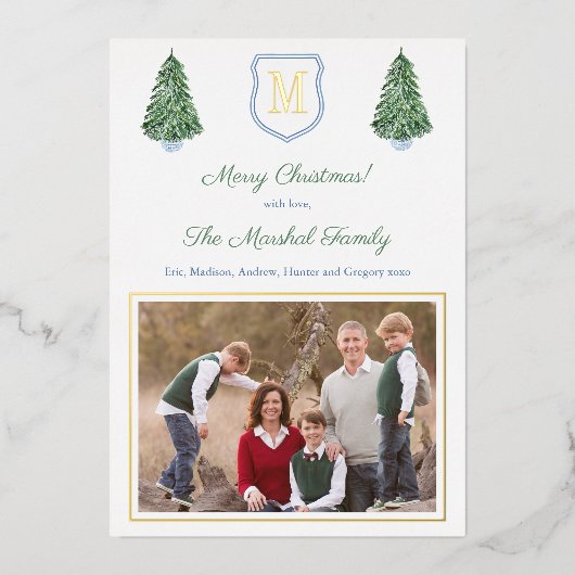 Carte De Vœux En Aluminium Élégant Monogramme Bleu Et Vert Joyeux Noël (Recto)