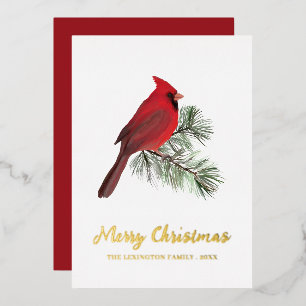 Carte De Vœux En Aluminium Élégant Monogramme d'oiseau cardinal rouge Noël