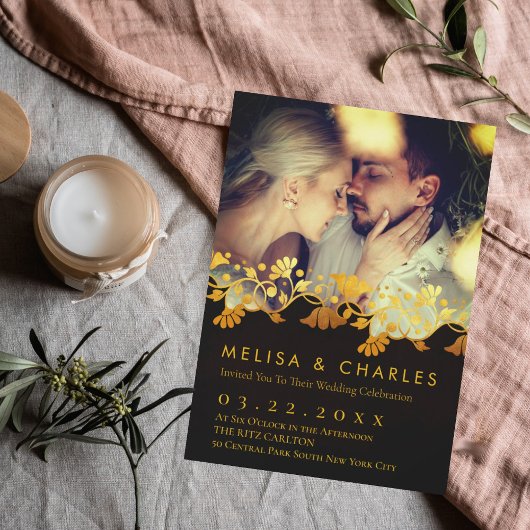 Carte De Vœux En Aluminium Élégant monogramme fleuri or