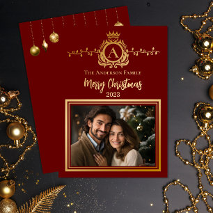 Carte De Vœux En Aluminium Élégant Monogramme Regalia   Joyeuse photo de Noël