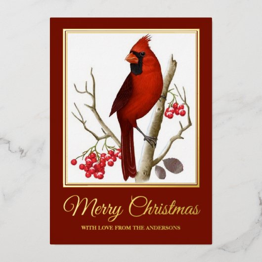 Carte De Vœux En Aluminium Élégant Noël Cardinal Rouge Oiseau (Recto)