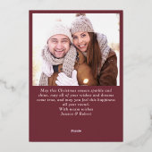 Carte De Vœux En Aluminium Élégant Noël Foliage 2 Photo Rose Gold (Verso)