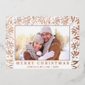 Carte De Vœux En Aluminium Élégant Noël Foliage 2 Photo Rose Gold (Recto)