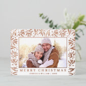 Carte De Vœux En Aluminium Élégant Noël Foliage 2 Photo Rose Gold (Debout devant)