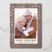 Carte De Vœux En Aluminium Élégant Noël Foliage 2 Photo Rose Gold (Recto)