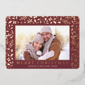 Carte De Vœux En Aluminium Élégant Noël Foliage 2 Photo Rose Gold (Recto)