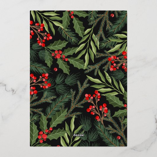 Carte De Vœux En Aluminium Élégant Noël Foliage Photo Or (Verso)