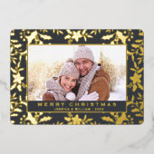 Carte De Vœux En Aluminium Élégant Noël Foliage Photo Or (Recto)