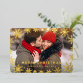 Carte De Vœux En Aluminium Élégant Noël Foliage Photo Or (Debout devant)