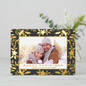 Carte De Vœux En Aluminium Élégant Noël Foliage Photo Or (Debout devant)