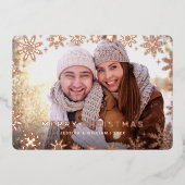Carte De Vœux En Aluminium Élégant Noël Foliage Photo Rose Gold (Devant)