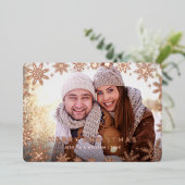 Carte De Vœux En Aluminium Élégant Noël Foliage Photo Rose Gold (Debout devant)