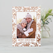 Carte De Vœux En Aluminium Élégant Noël Foliage Photo Rose Gold (Debout devant)