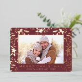 Carte De Vœux En Aluminium Élégant Noël Foliage Photo Rose Gold (Debout devant)